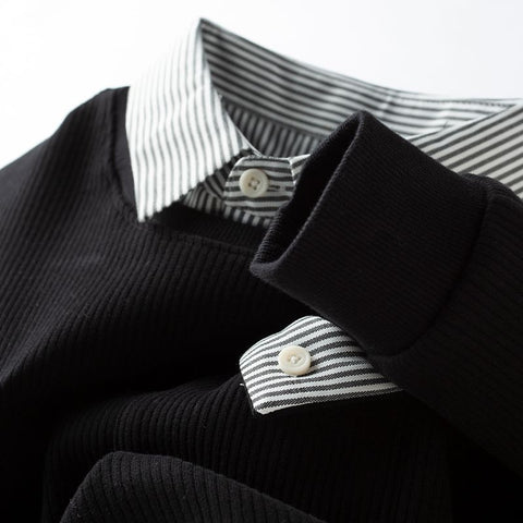 StratoLayer Dual-Collar Ribbed Sweatshirt